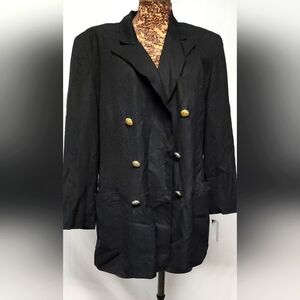 Amber Stone Chic Black Linen Blazer with Gold Buttons. Sz 10.